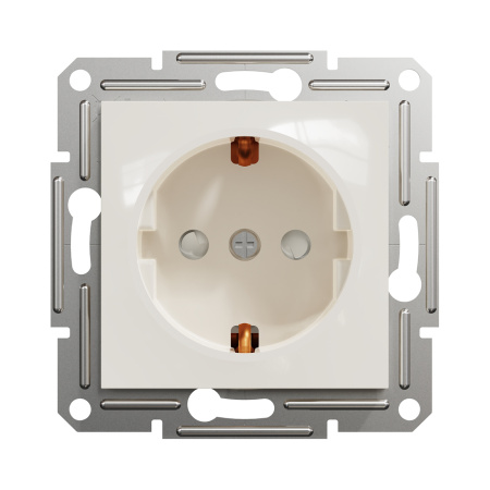 Розетка с заземлением со шторками SE EPH2970223 Asfora 16А механизм винт. Клеммы кремовый в интернет магазине Stels.kz