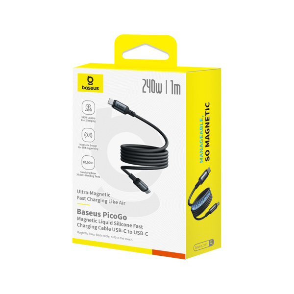 Интерфейсный кабель Baseus PicoGo Magnetic USB-C to USB-C 240W Black (P10376800121-00) в интернет магазине Stels.kz