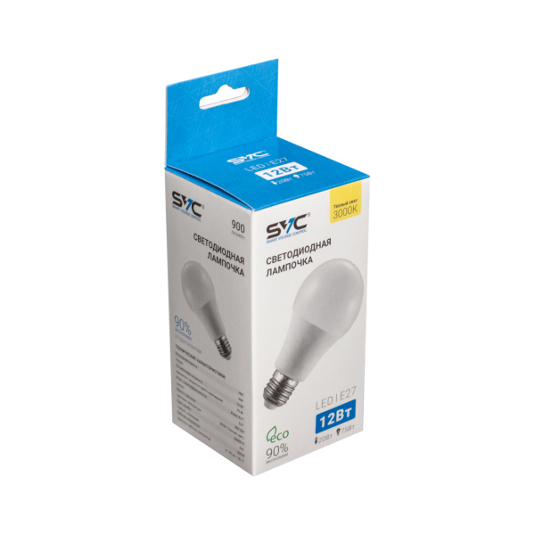 Эл. лампа светодиодная SVC LED A60-12W-E27-3000K, Тёплый в интернет магазине Stels.kz