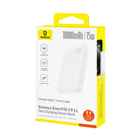 Портативный внешний аккумулятор Baseus EnerFill FP11 10000mAh 15W White (P1008210C213-00) в интернет магазине Stels.kz