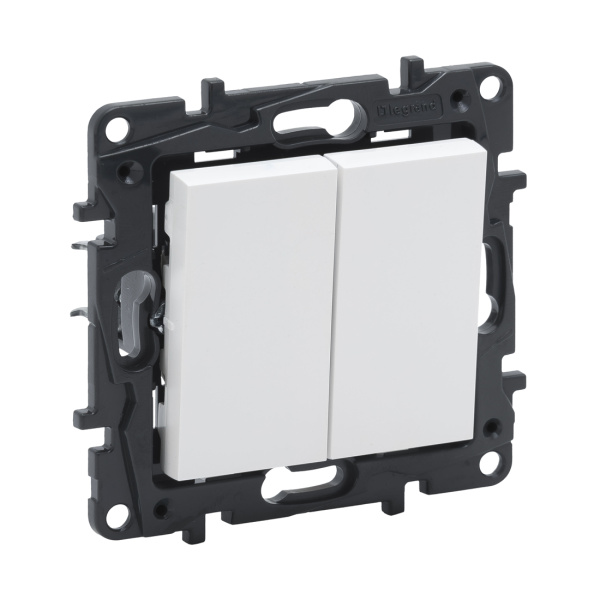 Переключатель двухклавишный Niloe Step 10А авт.клеммы Белый