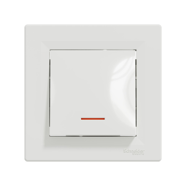 Выключатель одноклавишный SE EPH1400121 Asfora 10АХ в сборе с подсветкой белый в интернет магазине Stels.kz