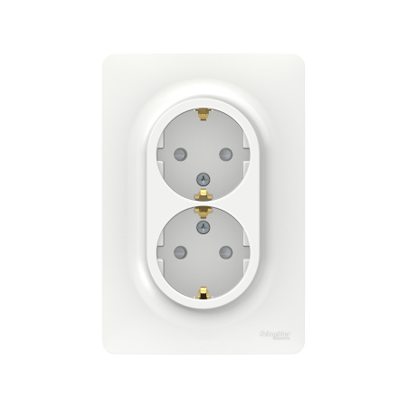Розетка двойная с заземлением SE NU206718 Unica New со/штор винтавой зажим белый в интернет магазине Stels.kz