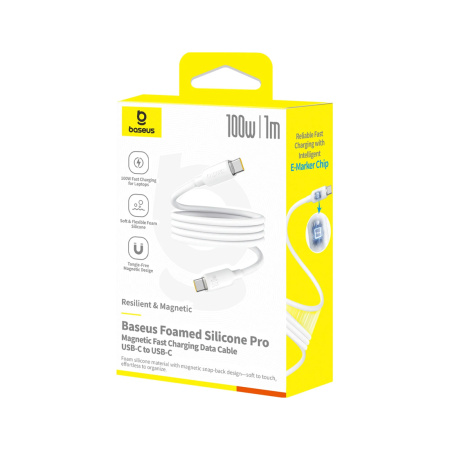 Интерфейсный кабель Baseus Foamed Silicone Pro Magnetic USB-C to USB-C 100W White 1m (E0426D01) в интернет магазине Stels.kz