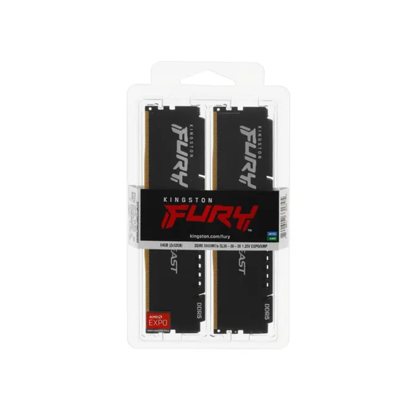 Комплект модулей памяти Kingston FURY Beast Black EXPO KF556C36BBEK2-64 DDR5 64GB (Kit 2x32GB) 5600M в интернет магазине Stels.kz