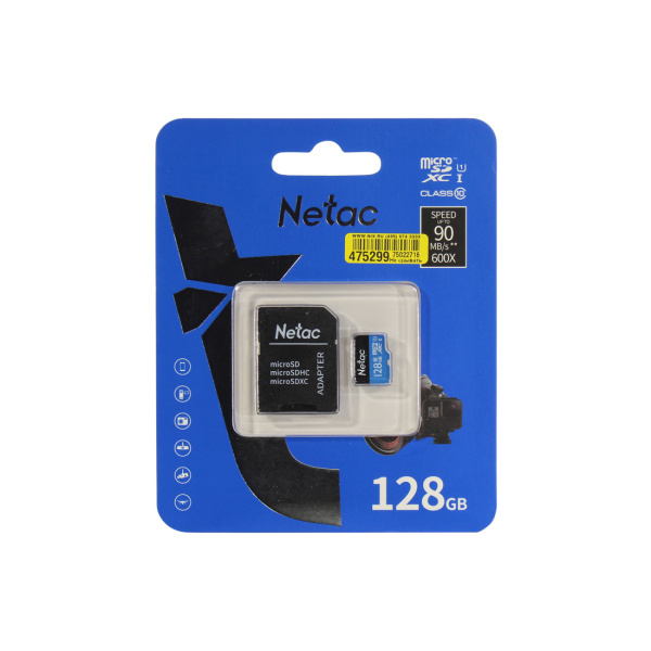 Карта памяти Netac NT02P500STN-128G-R U1/C10 128GB с адаптером SD в интернет магазине Stels.kz