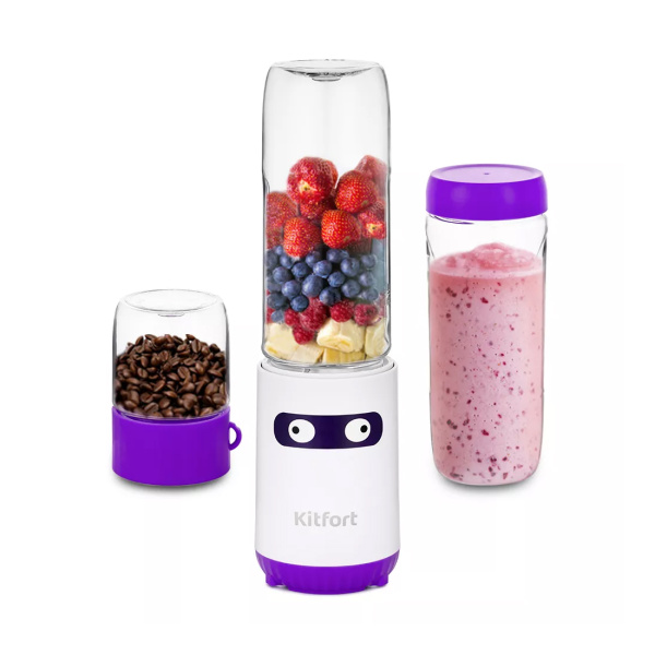 Стационарный блендер Kitfort Shake & Take KT-3033-1 "2 в 1" бело-фиолетовый Стационарный блендер Kitfort Shake & Take KT-3033-1 "2 в 1" бело-фиолетовый