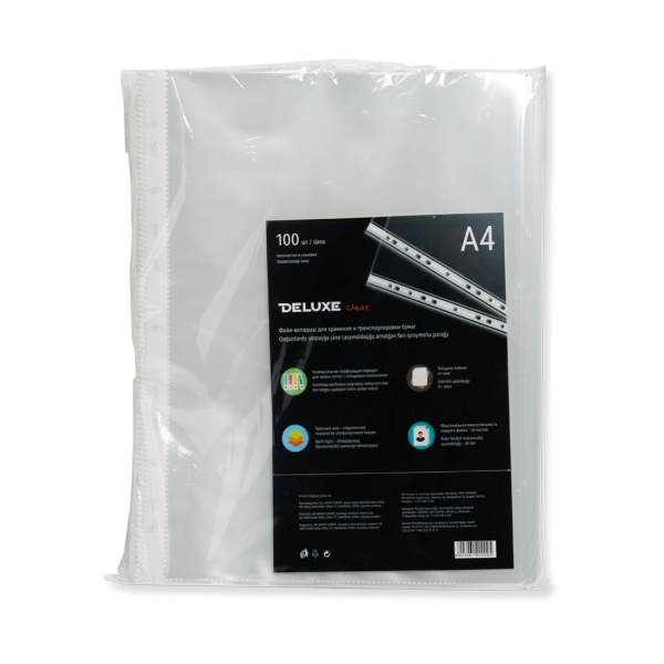 Файл-вкладыш пластик. Deluxe Clear A440M, A4, 40 мкм. (пакет 100 файлов) в интернет магазине Stels.kz