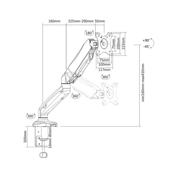 Настольный кронштейн с газлифтом Brateck LDT13-C012 для 1 монитора (13"-32") в интернет магазине Stels.kz