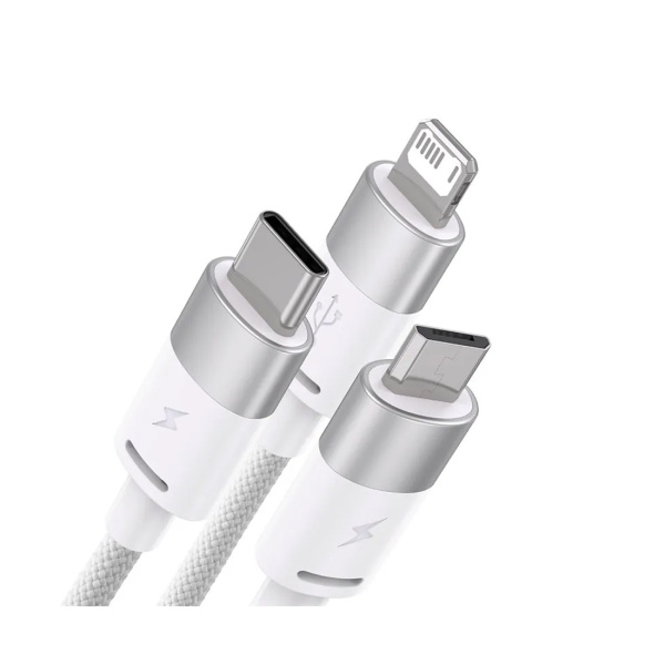 Интерфейсный кабель Baseus StarSpeed 1-for-3 USB to M+L+C 3.5A 1.2m White (CAXS000002) в интернет магазине Stels.kz
