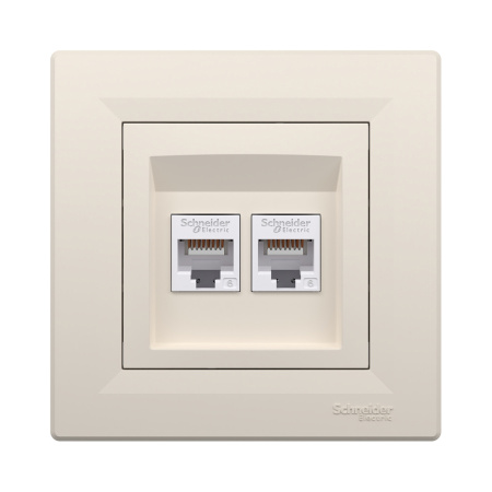 Розетка двойная компьютерная SE EPH4800123 Asfora RJ45 кат. 6 в сборе кремовый в интернет магазине Stels.kz