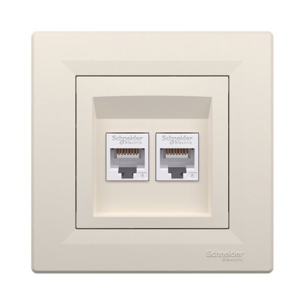 Розетка двойная компьютерная SE EPH4800123 Asfora RJ45 кат. 6 в сборе кремовый в интернет магазине Stels.kz