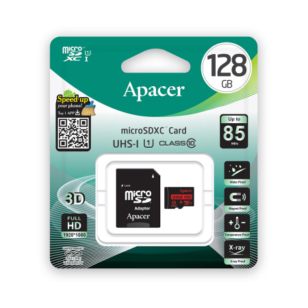 Карта памяти Apacer AP128GMCSX10U5-R 128GB + адаптер в интернет магазине Stels.kz