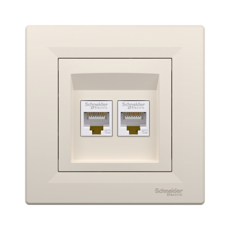 Розетка двойная компьютерная SE EPH4400123 Asfora RJ45 в сборе кремовый в интернет магазине Stels.kz
