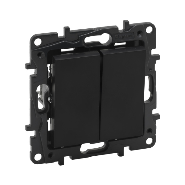 Выключатель двухклавишный Niloe Step 10А авт.клеммы Чёрный new