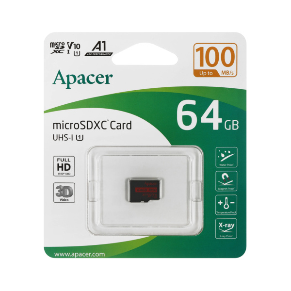 Карта памяти Apacer AP64GMCSX10UB-RA 64GB в интернет магазине Stels.kz