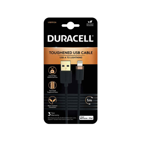 Интерфейсный кабель Duracell USB7012A USB-A to Lightning Черный в интернет магазине Stels.kz