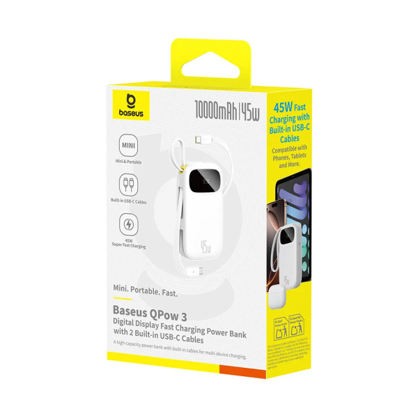 Портативный внешний аккумулятор Baseus EnerFill FC31 QPow 3C 20000mAh 22.5W Dual Cable White
