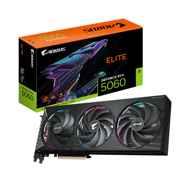 Купить не дорого Видеокарта Gigabyte (GV-N5060AORUS E-8GD) RTX5060 AORUS ELITE 8G в интернет магазине Stels.kz Видеокарта Gigabyte (GV-N5060AORUS E-8GD) RTX5060 AORUS ELITE 8G в интернет магазине Stels.kz