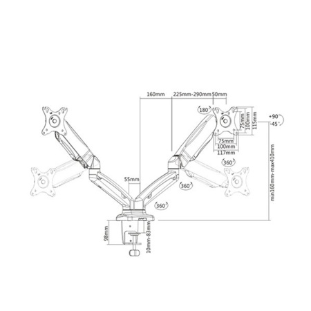 Настольный кронштейн с газлифтом Brateck LDT13-C024 для 2-х мониторов (13"-32") в интернет магазине Stels.kz