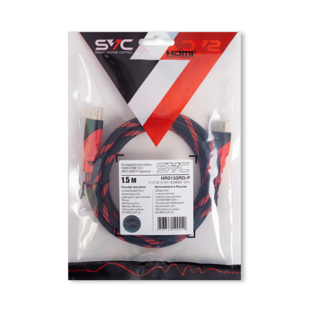 Интерфейсный кабель HDMI-HDMI SVC HR0150RD-P, 30В, Красный, Пол. пакет, 1.5 м в интернет магазине Stels.kz