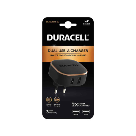 Универсальное зарядное устройство Duracell DRACUSB16-EU 24W 2хUSB-A Черный в интернет магазине Stels.kz