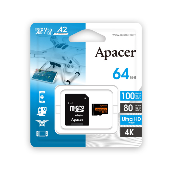 Карта памяти Apacer AP64GMCSX10U8-R 64GB с адаптером SD в интернет магазине Stels.kz