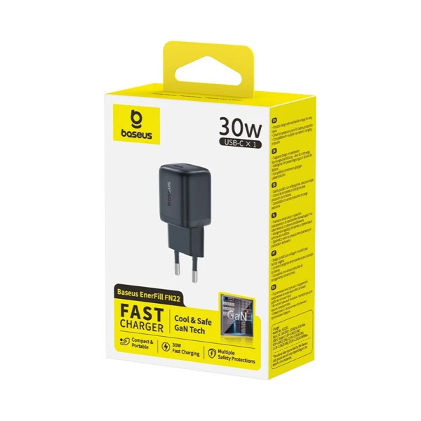 Адаптер питания Baseus EnerFill FN22 Fast Charger 1C 30W EU Cosmic Black в интернет магазине Stels.kz