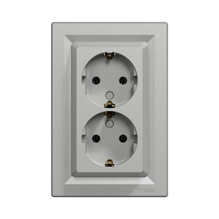 Розетка двойная SE EPH9900161 Asfora с заземлением в сборе винтовой алюминий в интернет магазине Stels.kz