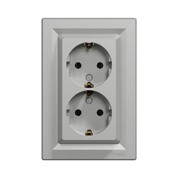 Розетка двойная SE EPH9900161 Asfora с заземлением в сборе винтовой алюминий в интернет магазине Stels.kz