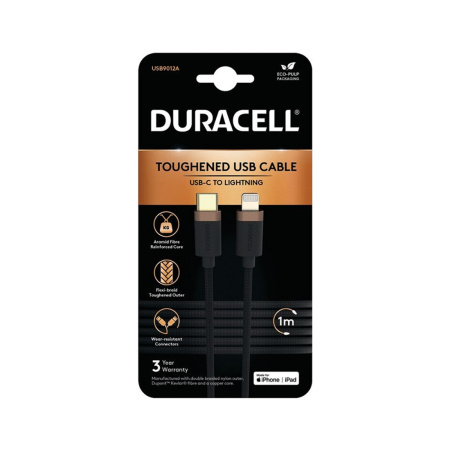 Интерфейсный кабель Duracell USB9012A USB-C to Lightning Черный в интернет магазине Stels.kz