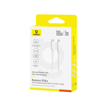 Интерфейсный кабель Baseus Silky Type-C to Type-C 100W 1m White(P10377704213-00) в интернет магазине Stels.kz