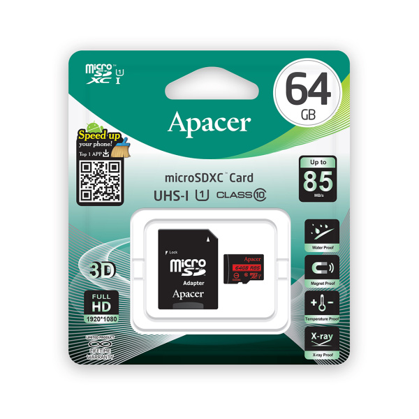 Купить не дорого Карта памяти Apacer AP64GMCSX10U5-R 64GB + адаптер в интернет магазине Stels.kz Карта памяти Apacer AP64GMCSX10U5-R 64GB + адаптер в интернет магазине Stels.kz