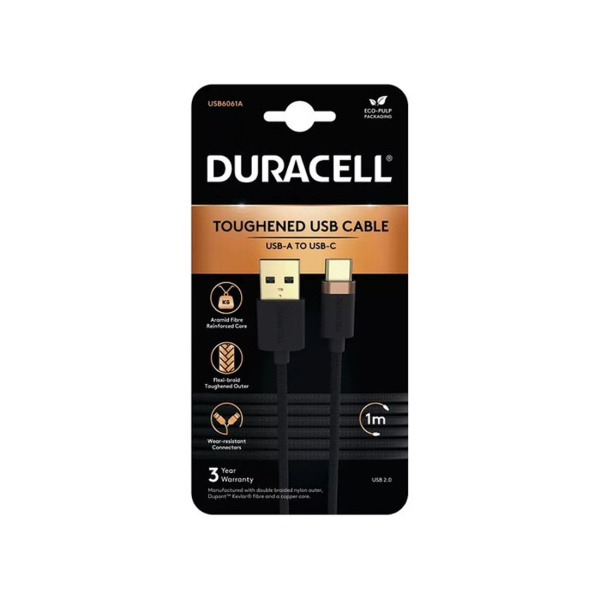 Интерфейсный кабель Duracell USB6061A USB-A to USB-C Черный в интернет магазине Stels.kz